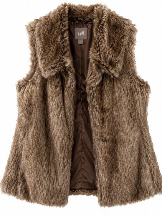 J. Jill Jackets & Blazers - J. Jill Faux Fur Vest Women’s Medium Brown Plush Lined Boho Winter Luxury